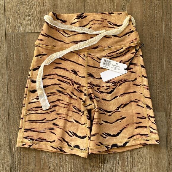 WeWoreWhat Gold Chain Belt High Waist Bike Short in Brushed Nylon Tiger Print - Picture 3 of 7